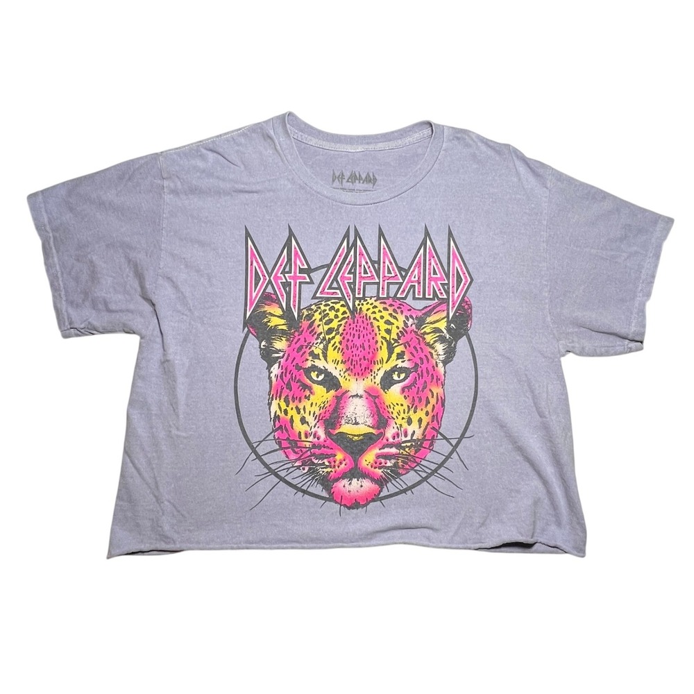 Def Leppard Leopard Graphic Crop Top - Gray